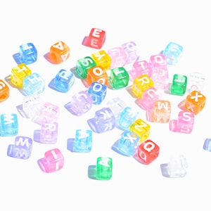 20 Light Fluorescent Multi Colored Acrylic Letter Beads,  6mm, Mixed Letters, Square Alphabet Beads  BD1008