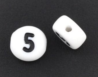 20 blanco acrílico negro número 5 cuentas, 7 mm rondas abalorios BD288