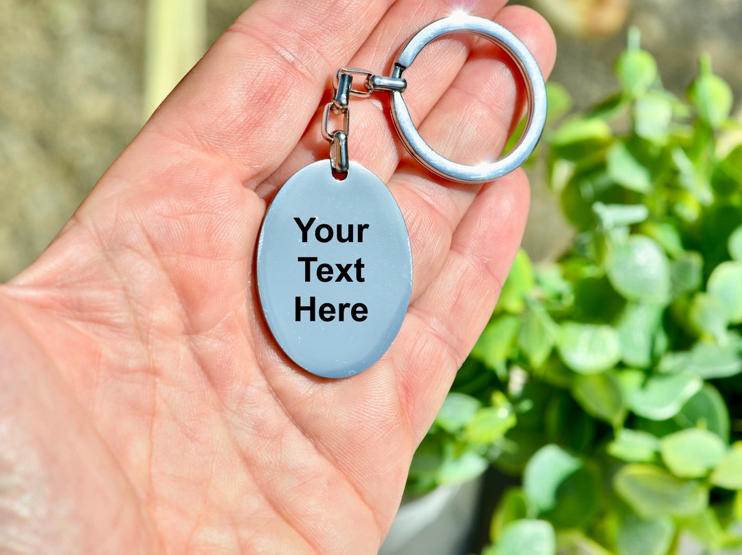 Personalized Stainless Steel Key Ring Charm, Laser Engraved, Choose