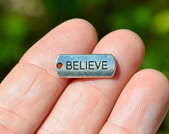 10  BELIEVE Silver Tone Word Charms SC2849