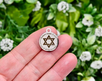 Redeem Israel, O God out of all his troubles. Psalm 25:22, Custom Laser Engraved Stainless Steel Charm CC94