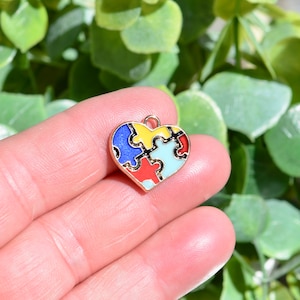 1 Autism Awareness Multi Colored Enamel Heart Gold Plated Charm GC6412