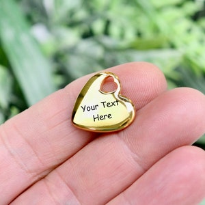 Personalized Gold Plated Stainless Steel Puffed 18mm Heart Charm, Laser Engraved, Choose Your Font, and Quantity,  Charm EB169E