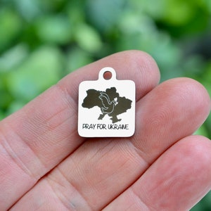 Pray for Ukraine with a Peace Dove Custom Laser Engraved Stainless Steel Charm CC640