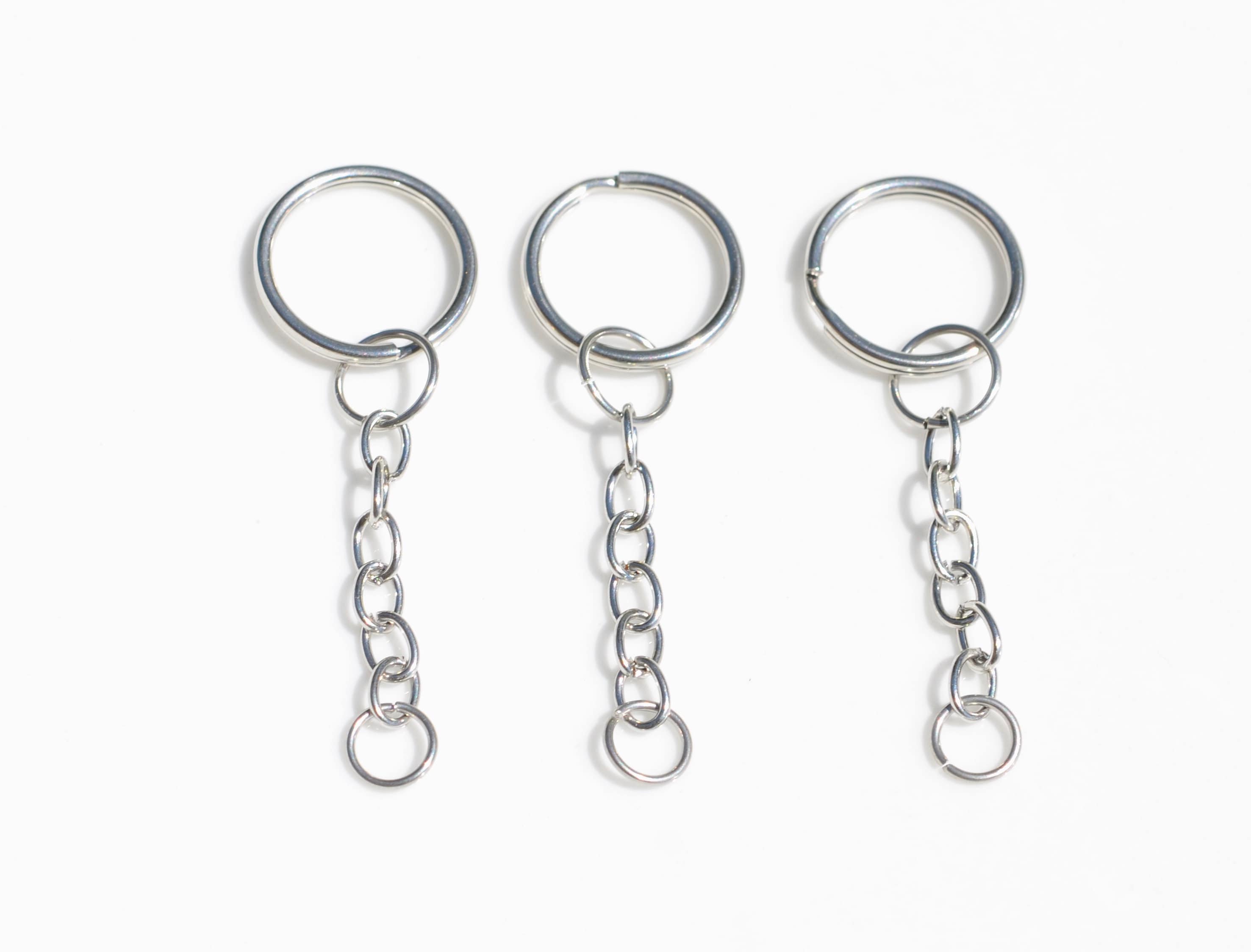 LSLeatherSupply Keyring with Chain Link Polished Stainless Steel, Key Chain, Key Fob Hardware DIY Keychain Supplies, Flat Split Ring