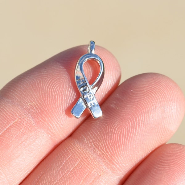 15   Cancer Awareness Silver Tone HOPE Ribbon Charms SC1956