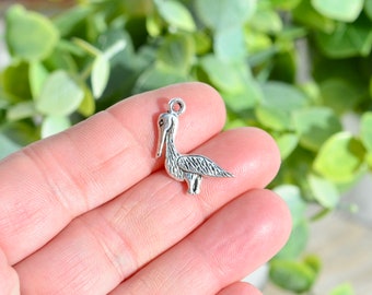 BULK 20   Pelican Bird Silver Tone  Charms SC1507