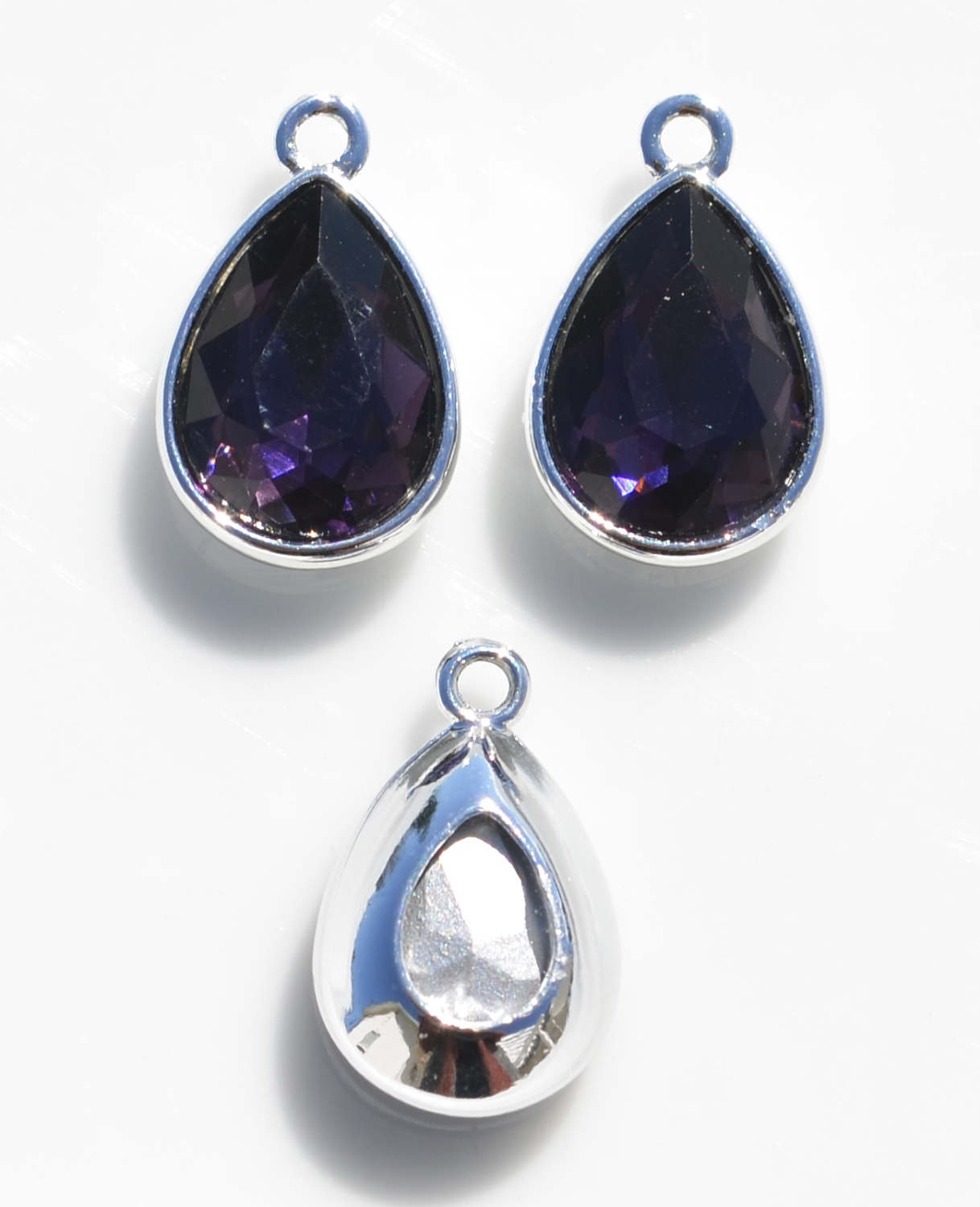 1 Amethyst Glass Birthstone Drop Silver Tone Charm SC5107 - Etsy