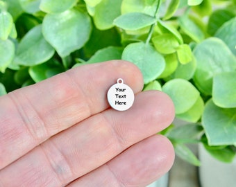 Personalized Stainless Steel 12mm Charm, Laser Engraved, Choose Your Font and Quantity Options Small Round Charm EB42E