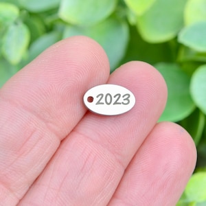 Year 2023, Stainless Steel  Custom Laser Engraved  Oval Charm CC103