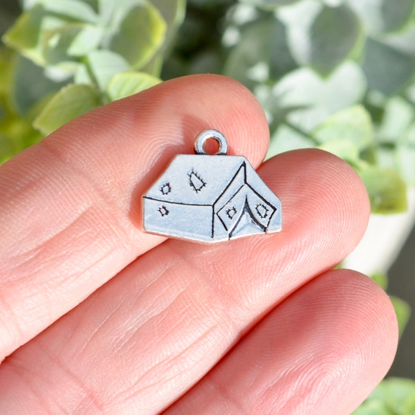 5 Camping Tent Silver Tone Charms SC3613