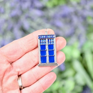 BULK 10 Blue Enamel and  Silver Tone Police Box Pendants SC5945