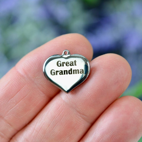 Great Grandma Custom Laser Engraved Stainless Steel Puffed Heart Charm CC1231