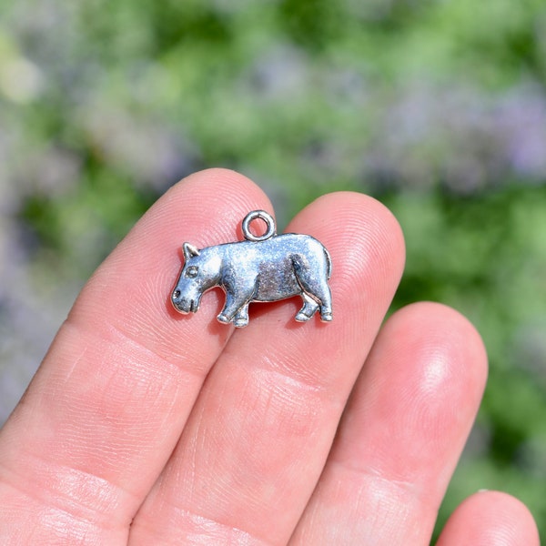 BULK 20   Hippopotamus, Hippo Silver Tone Charms SC1452