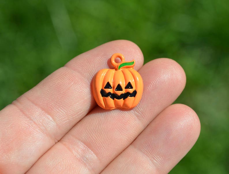 5 Orange Jack O Lantern Pumpkin Charms Sc3145 Etsy