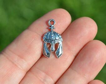 BULK 20  Medieval Knight Helmet Silver Tone Charms SC3254