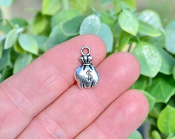 10  Money Bag Silver Tone Charms SC3001