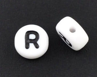 20 White Acrylic Letter R Beads, 7mm Round Alphabet Beads  BD945