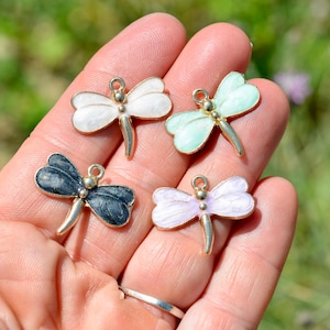 5   Dragonfly Mixed Colors Gold Plated Charms GC1308