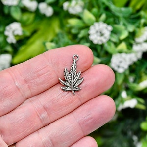 5   Marijuana Leaf  Silver Tone Charms SC3562