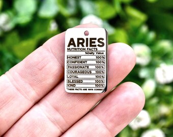 ARIES Zodiac Charm, Aries Nutrition Facts Pendant, Astrology Jewelry Charm, March April Birthday Gift, Horoscope Tag CC859