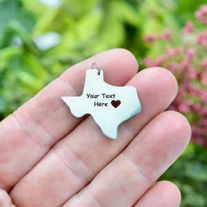Personalized Stainless Steel Polished on Both Sides State of Texas Charm, Laser Engraved, Choose Your Font, Quantity EB188E