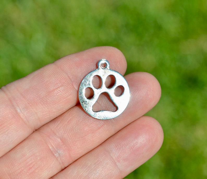 BULK 20 Dog Paw Silver Tone Charms SC4215