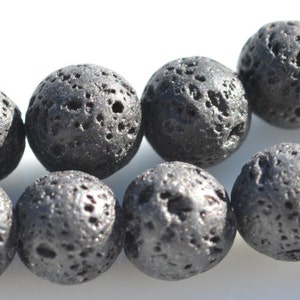 15 Black Lava Rock  12mm Round Beads  BD701