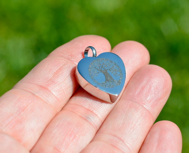 1 Titanium Steel Cremation Heart with Tree Urn Pendant SC4206