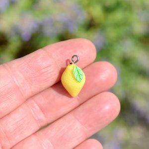 1 Lemon Fruit Yellow and Green Plastic  Charm SC3503