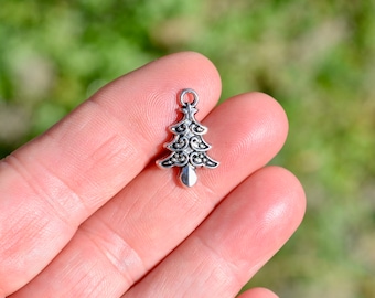 10  Christmas Tree Silver Tone Charms SC1658