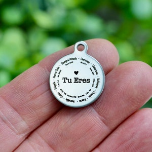 Tu Eres Inspiracion, You are, Inspirational in Spanish Custom Laser Engraved Stainless Steel Charm CC353