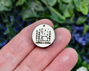 Happiness is Camping, Laser Engraved Custom Charm CC1883