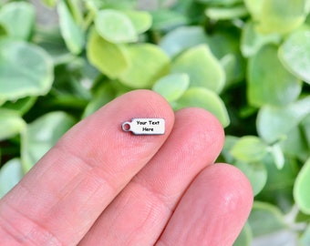 Personalized Stainless Steel Charm, Laser Engraved, Choose Your Font and Quantity Options Small Rectangle Charm EB67E