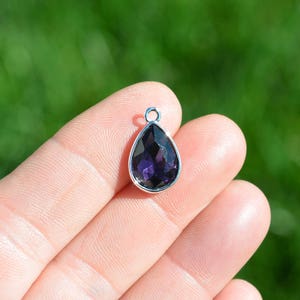 BULK 20 Amethyst Glass Birthstone Drop Silver  Tone Charms SC5107