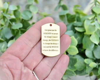 Serenity Prayer Charm Gold Plated  Stainless Steel, Recovery Gift, Sobriety Token, Inspirational Quote Tag CC799