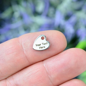 Personalized Stainless Steel Tiny Heart Charm, Laser Engraved, Choose Your Font EB30E image 2