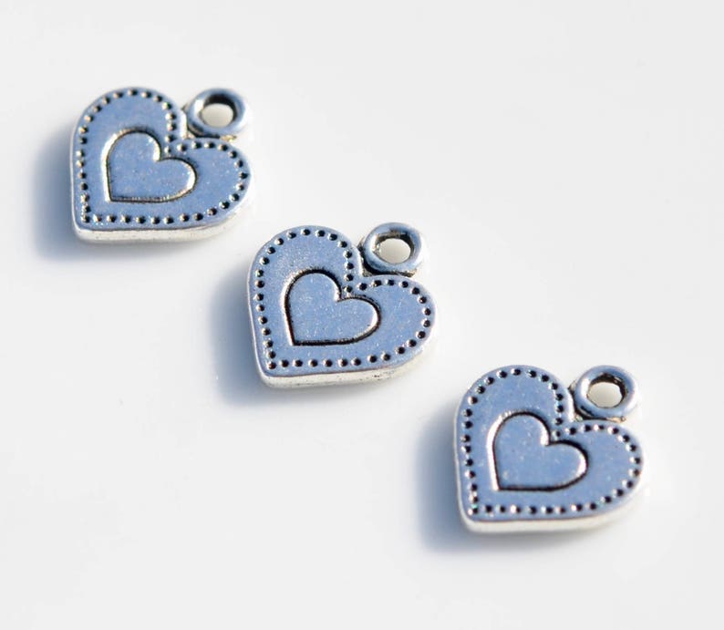BULK 50 Dotted Heart Antique Silver Tone Charms SC5235