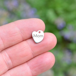 Mom Custom Laser Engraved Stainless Steel Tiny Heart Charm CC359