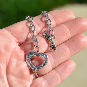 1 Stainless Steel Charm Bracelet with Heart  and Angel Toggle Clasp C897