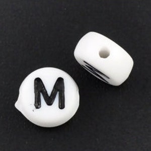 20 White Acrylic Letter M Beads, 7mm Round Alphabet Beads  BD706