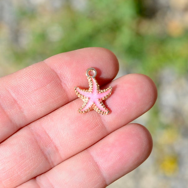 BULK 20  Starfish Gold Tone  and Pink Enamel Charms GC6542