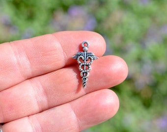 5  Caduceus Silver Tone Charms SC1289