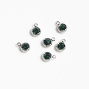 1 Dark Emerald Green,  Stainless Steel and Glass Birthstone Drop Charm SC5824
