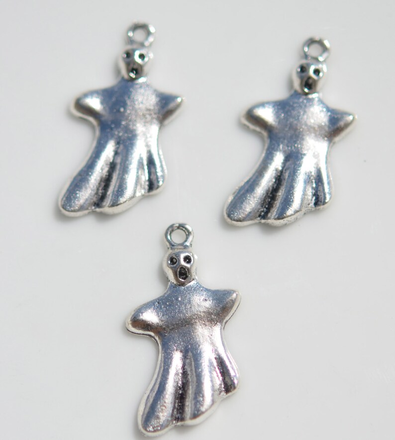 BULK 50 Spooky Ghost Silver Tone Charms SC6445