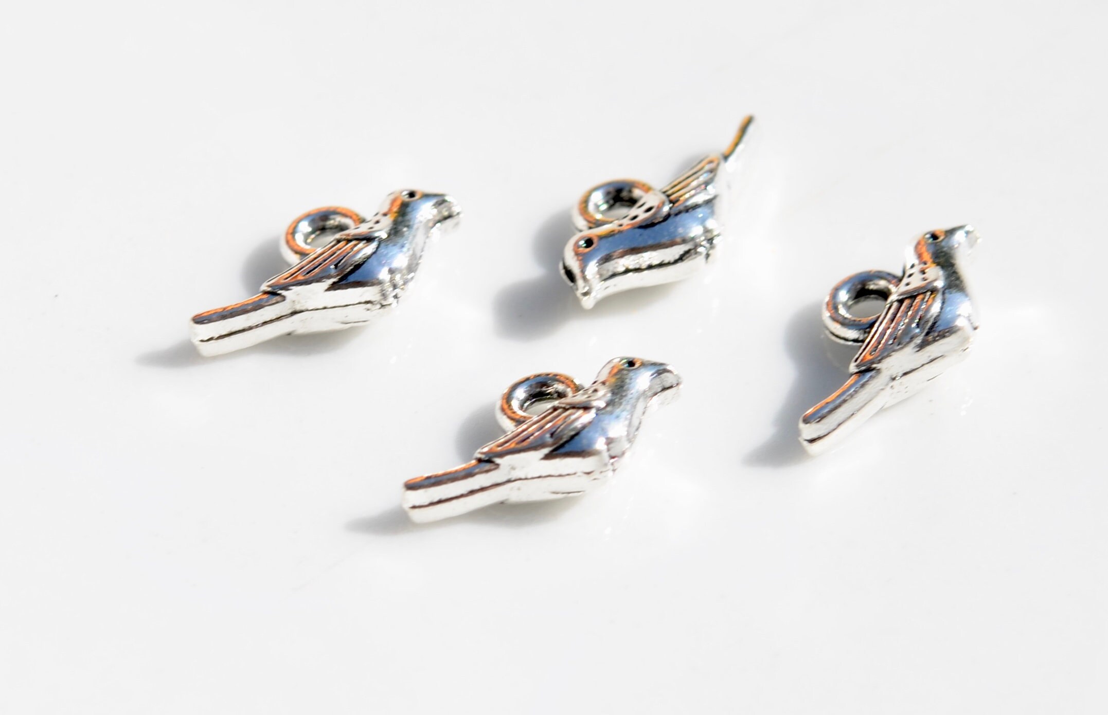 25 Antique Silver Pewter Tiny Bird Beads - 3D Sparrow Design, 11x4mm, For Jewelry Making & Crafts