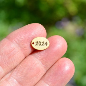 Year 2024 Custom Laser Engraved  Stainless Steel Gold Plated Charm CC1111