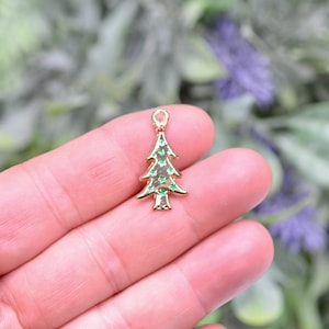 BULK 20 Christmas Tree Gold Tone with Green Rhinestones Charms GC3205