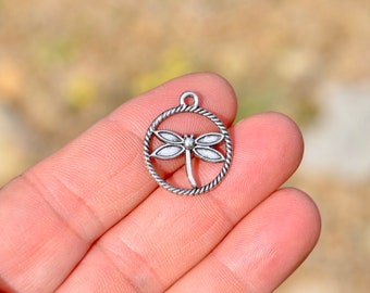 10  Dragonfly Silver Tone Charms SC6320