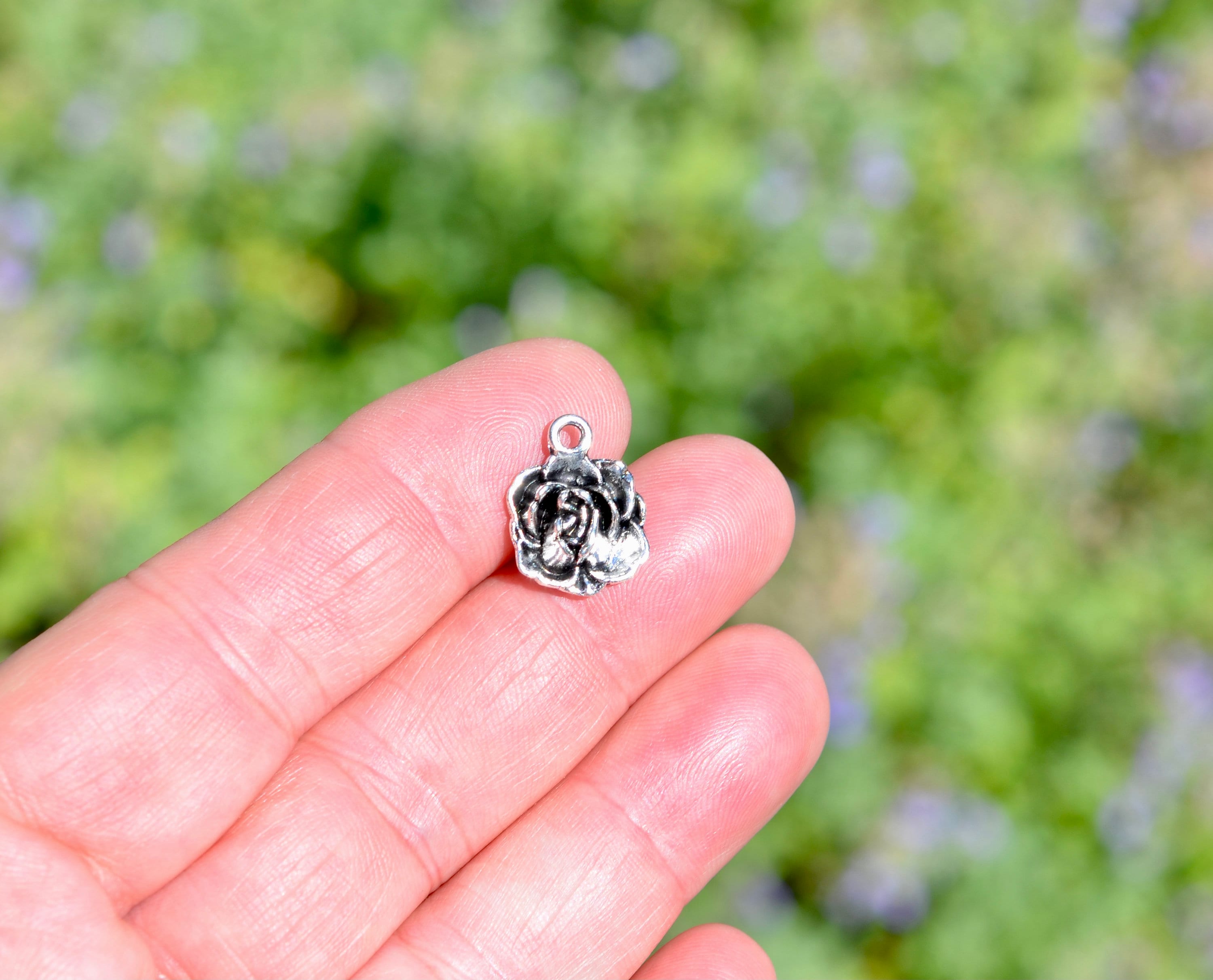 小物 KEENAKDINTENSE Not heavy rose charm BULK 50 Rose Flower Silver Tone Charms SC6829 - Etsy